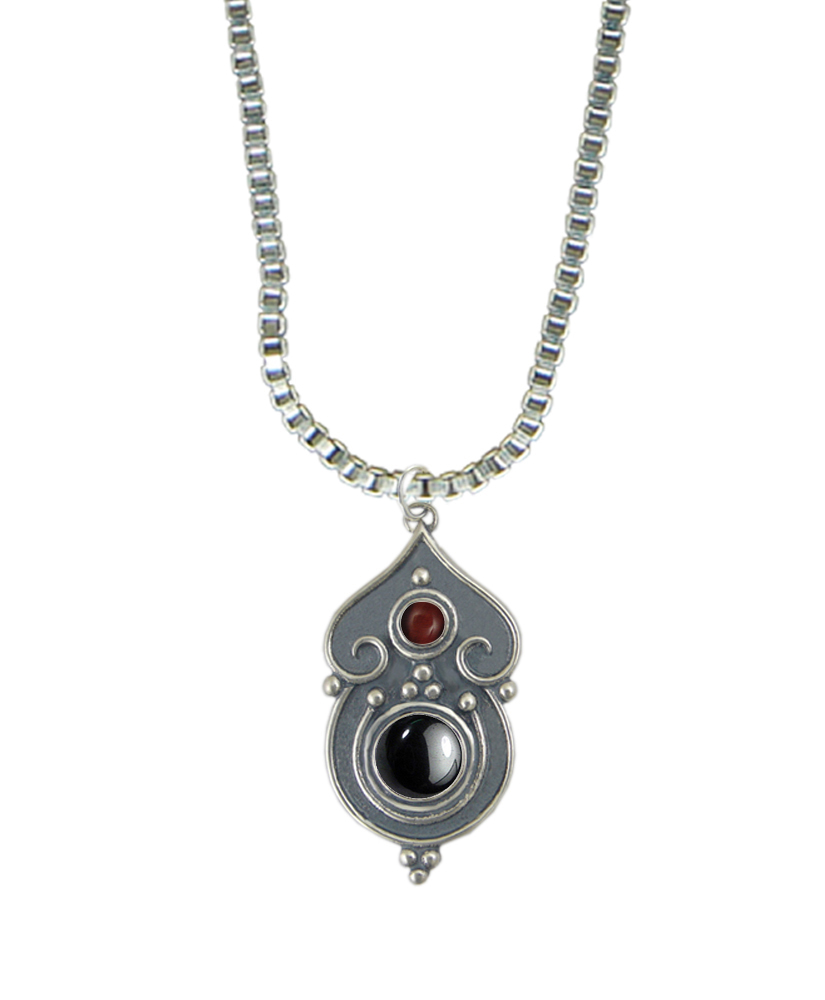 Sterling Silver Necklace Hematite And Red Tiger Eye